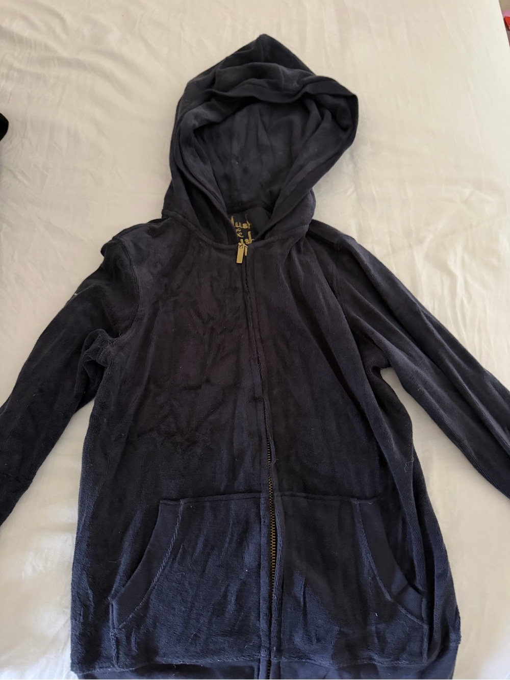 Wonen’s Navy Hooded Terry Zip-Up Sweatshirt